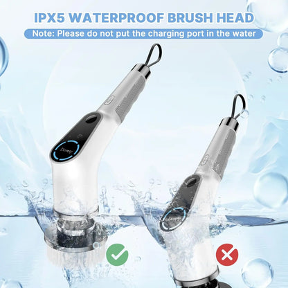 Dovety Powerspin Electric Scrubber, Cordless Shower Scrubber, Cleaning Brush, with 8 Replaceable Brush Heads and 3 Adjustable Extension Handle, 2 Adjustable Speeds for Bathroom, Kitchen, Tub, Tile, Floor, Toilet, Household Cleaning Supplies