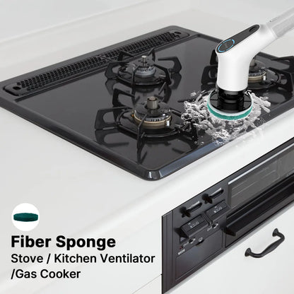 Dovety Powerspin Electric Scrubber, Cordless Shower Scrubber, Cleaning Brush, with 8 Replaceable Brush Heads and 3 Adjustable Extension Handle, 2 Adjustable Speeds for Bathroom, Kitchen, Tub, Tile, Floor, Toilet, Household Cleaning Supplies