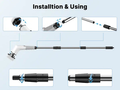 Dovety Powerspin Electric Scrubber, Cordless Shower Scrubber, Cleaning Brush, with 8 Replaceable Brush Heads and 3 Adjustable Extension Handle, 2 Adjustable Speeds for Bathroom, Kitchen, Tub, Tile, Floor, Toilet, Household Cleaning Supplies